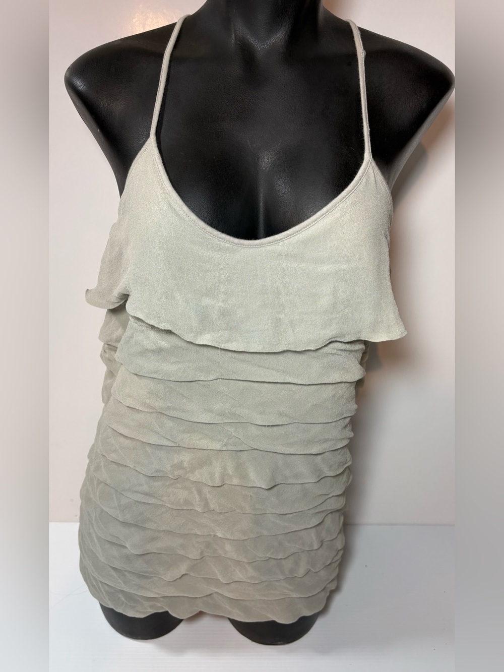 Club Monaco Light Grey Ruffle Tiered Spaghetti Strap Camisole